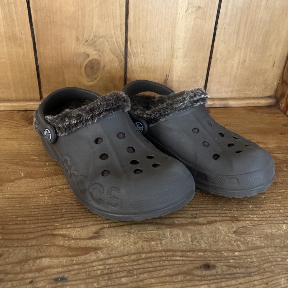 Crocs Mammoth Clogs Womens 7 Mens 5 Brown Faux Fur Lined Retired Original